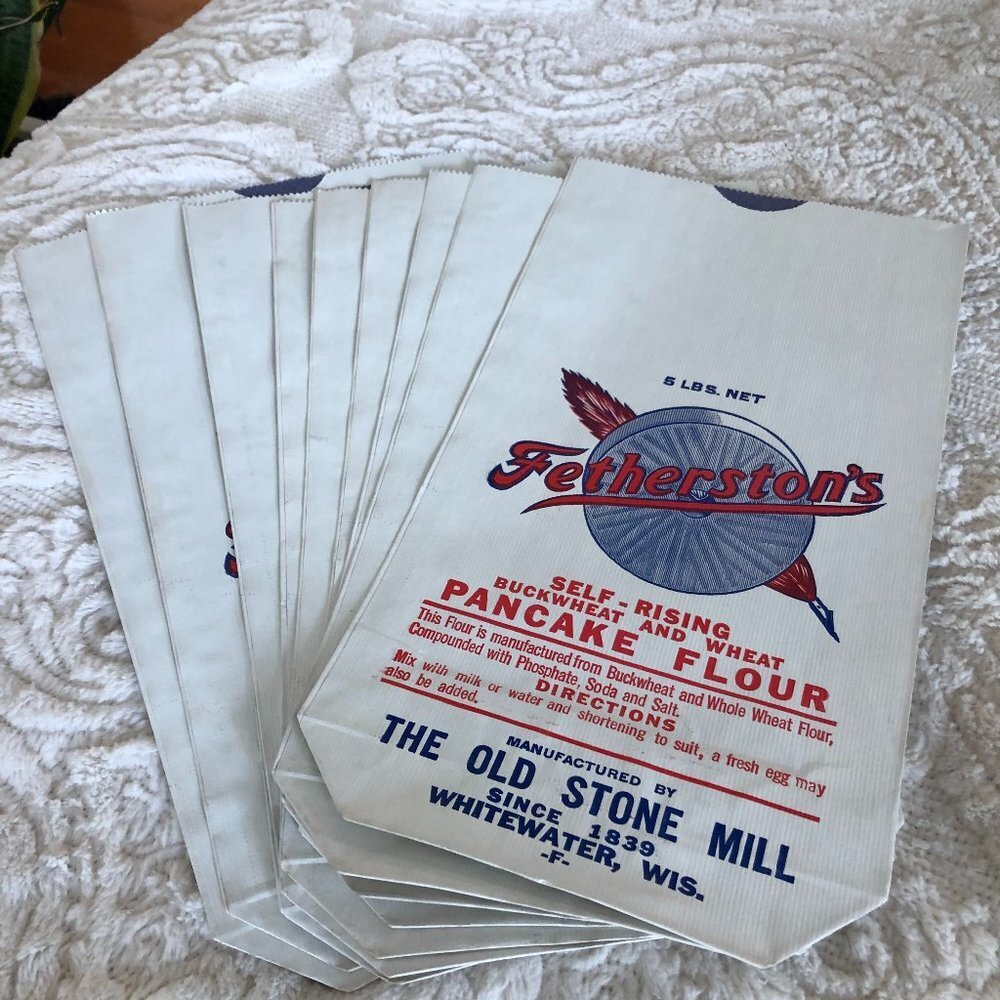 VINTAGE LOT OF 10 FETHERSTON'S SELF-RISING FLOUR PAPER BAGS NEW